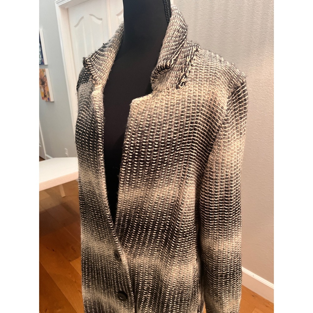 Lucky Brand Space Dye Longline Cardigan Sweater Large Grey Ombre Duster Coatigan